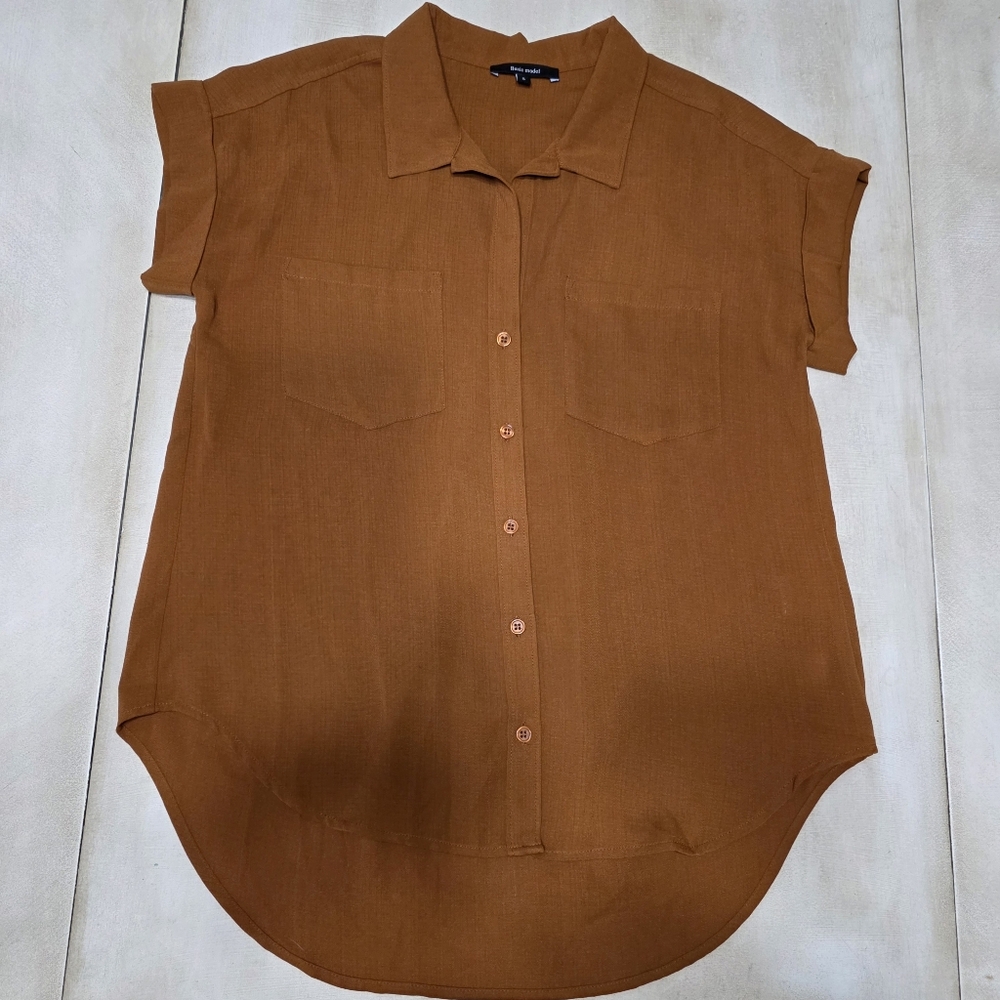 Basic Model Rust Brown Short Sleeve Button Down T… - image 2